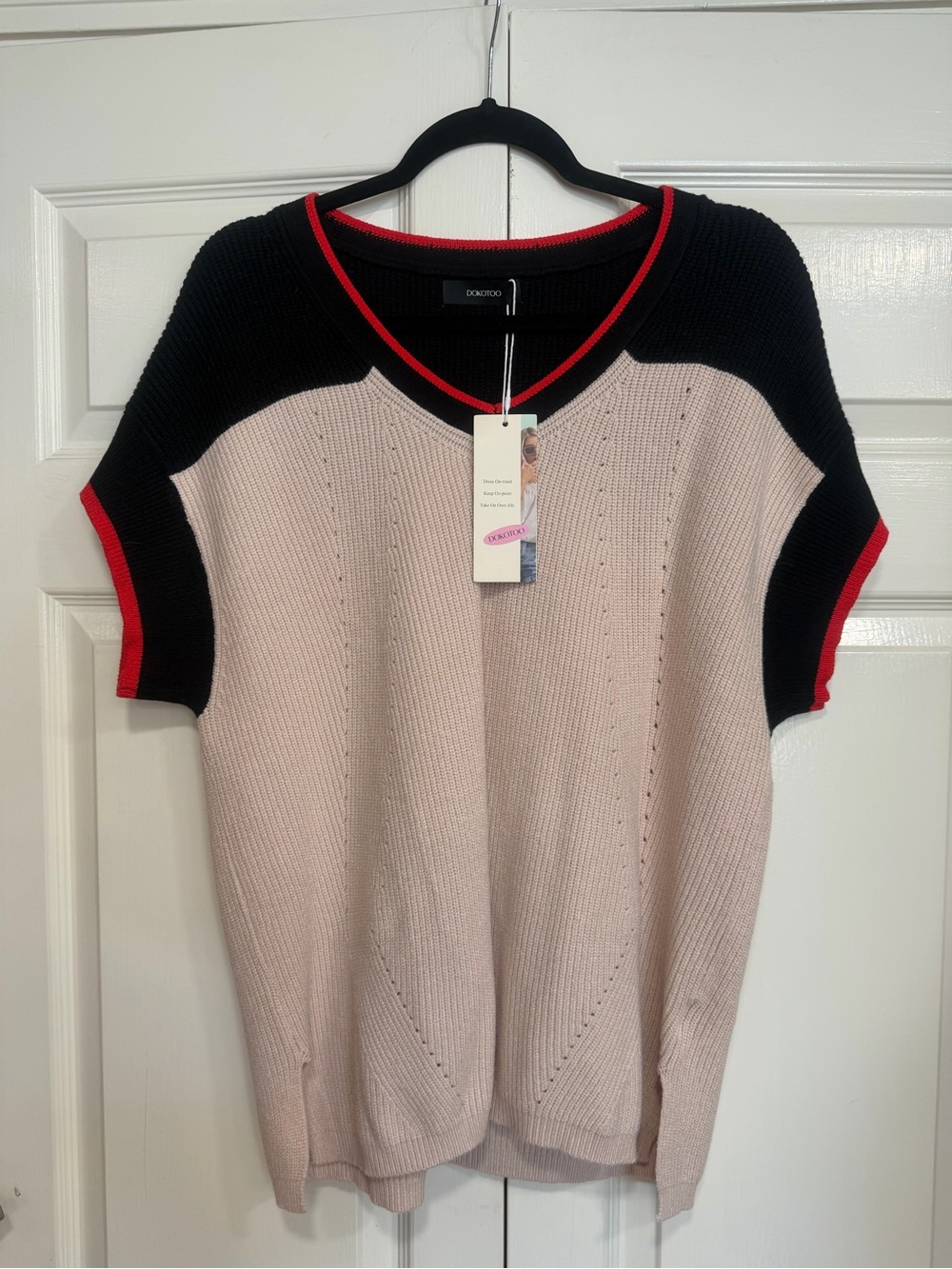 Dokotoo Colorblock Womens Short Sleeve Sweater Size Large NWT